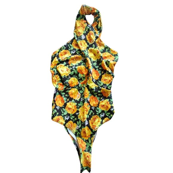 Zara Floral Yellow Halter Neck Bodysuit New Size S - Picture 4 of 5